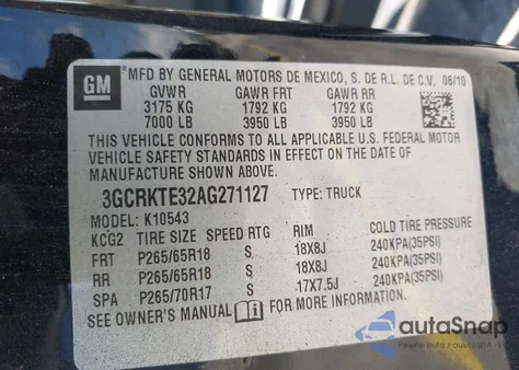 2010 Chevrolet Silverado 1500 Ltz from USA, damaged, VIN 3GCRKTE32AG271127
